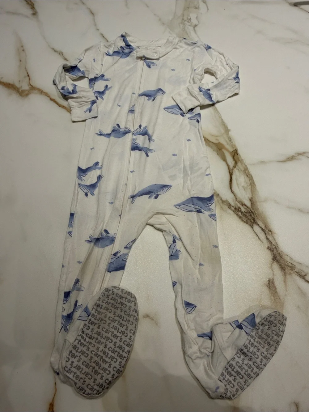 Carter's White Footed One-Piece with Blue Whale Print 18m
